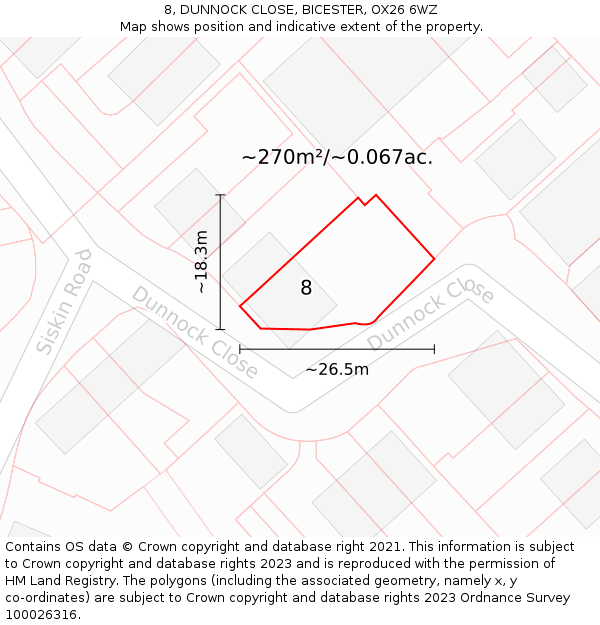 8, DUNNOCK CLOSE, BICESTER, OX26 6WZ: Plot and title map