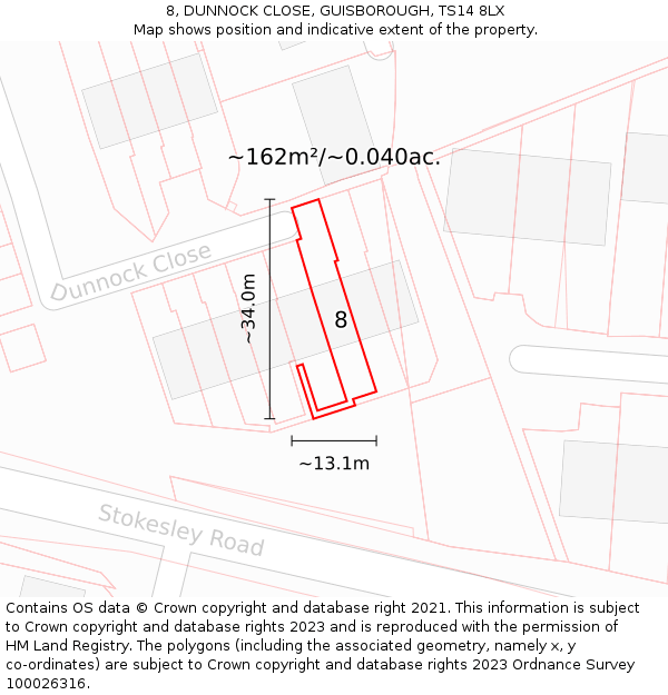 8, DUNNOCK CLOSE, GUISBOROUGH, TS14 8LX: Plot and title map