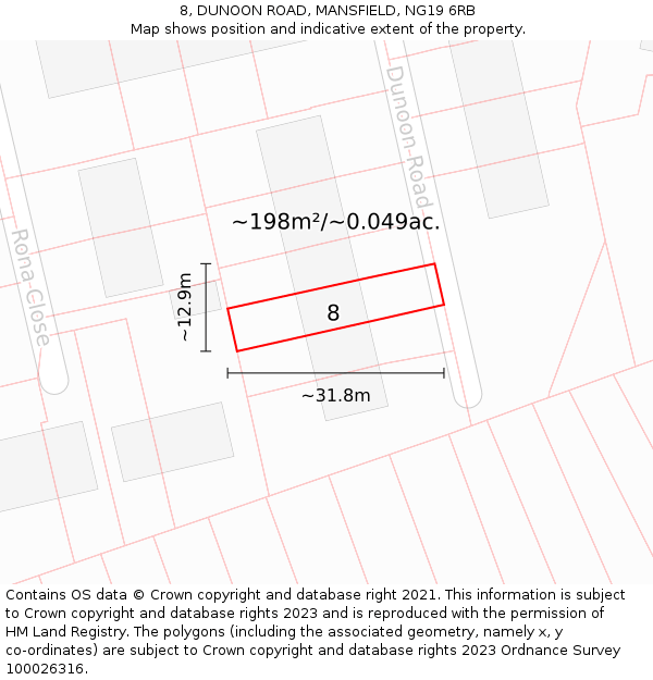 8, DUNOON ROAD, MANSFIELD, NG19 6RB: Plot and title map