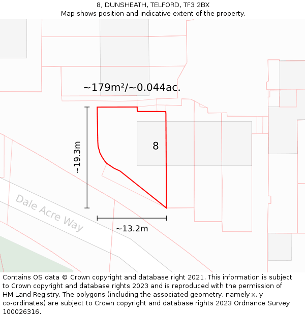 8, DUNSHEATH, TELFORD, TF3 2BX: Plot and title map