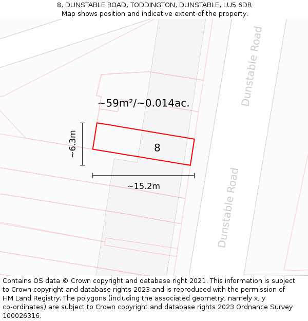 8, DUNSTABLE ROAD, TODDINGTON, DUNSTABLE, LU5 6DR: Plot and title map