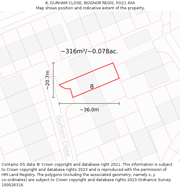 8, DURHAM CLOSE, BOGNOR REGIS, PO21 4XA: Plot and title map