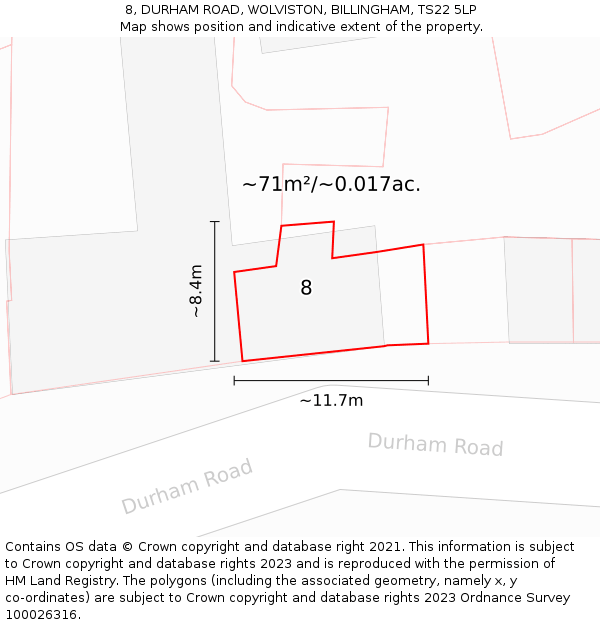 8, DURHAM ROAD, WOLVISTON, BILLINGHAM, TS22 5LP: Plot and title map