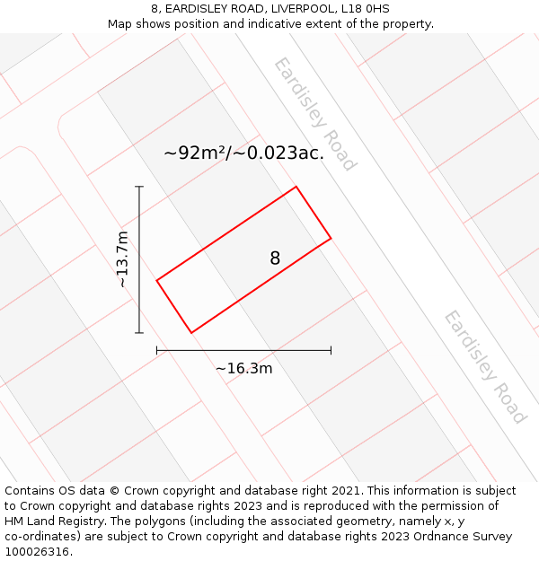 8, EARDISLEY ROAD, LIVERPOOL, L18 0HS: Plot and title map