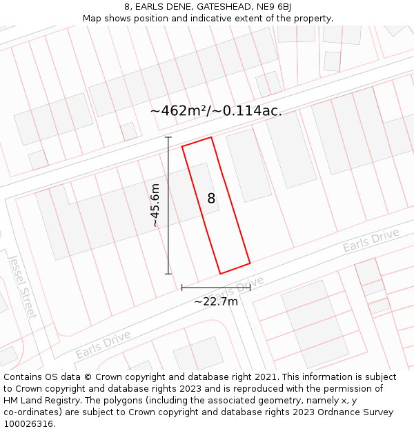 8, EARLS DENE, GATESHEAD, NE9 6BJ: Plot and title map