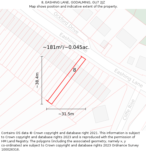 8, EASHING LANE, GODALMING, GU7 2JZ: Plot and title map