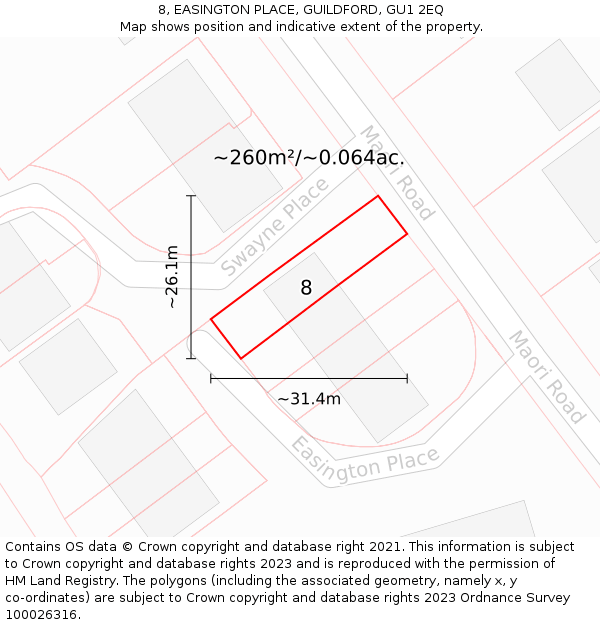 8, EASINGTON PLACE, GUILDFORD, GU1 2EQ: Plot and title map