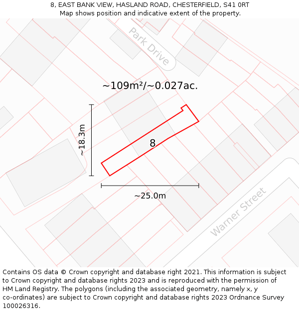 8, EAST BANK VIEW, HASLAND ROAD, CHESTERFIELD, S41 0RT: Plot and title map