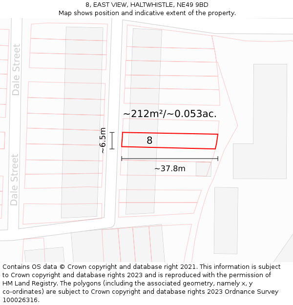8, EAST VIEW, HALTWHISTLE, NE49 9BD: Plot and title map