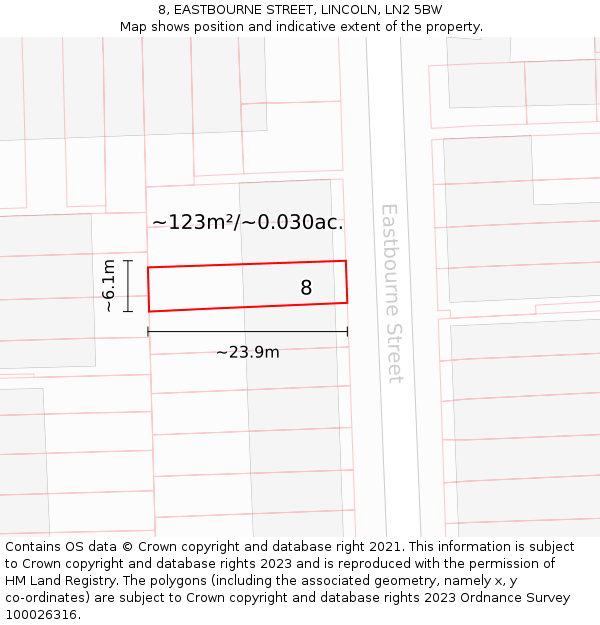 8, EASTBOURNE STREET, LINCOLN, LN2 5BW: Plot and title map