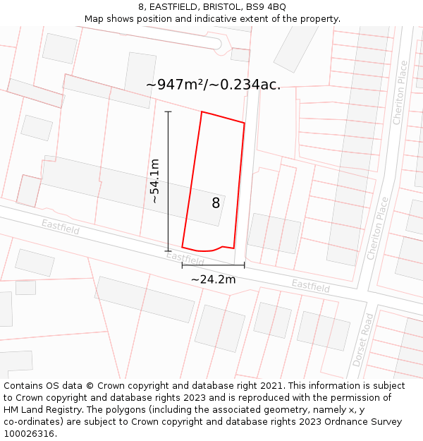8, EASTFIELD, BRISTOL, BS9 4BQ: Plot and title map