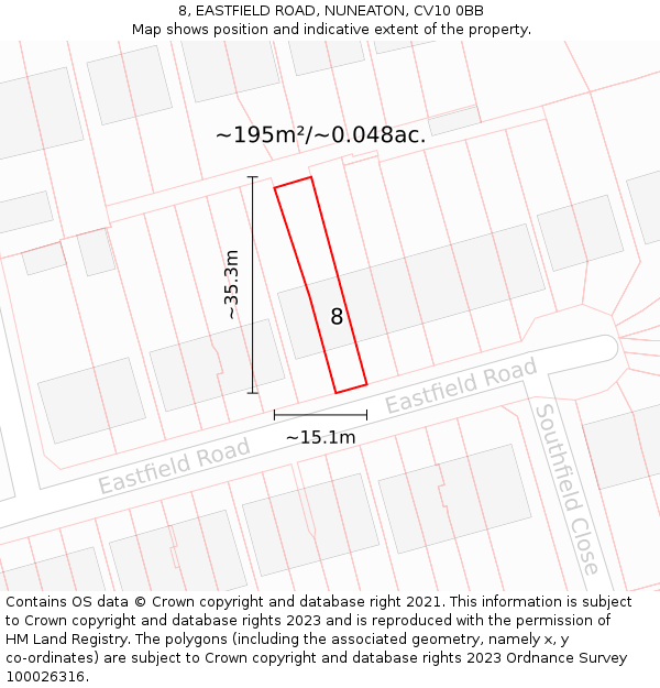 8, EASTFIELD ROAD, NUNEATON, CV10 0BB: Plot and title map