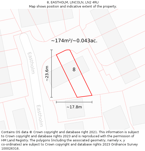 8, EASTHOLM, LINCOLN, LN2 4RU: Plot and title map