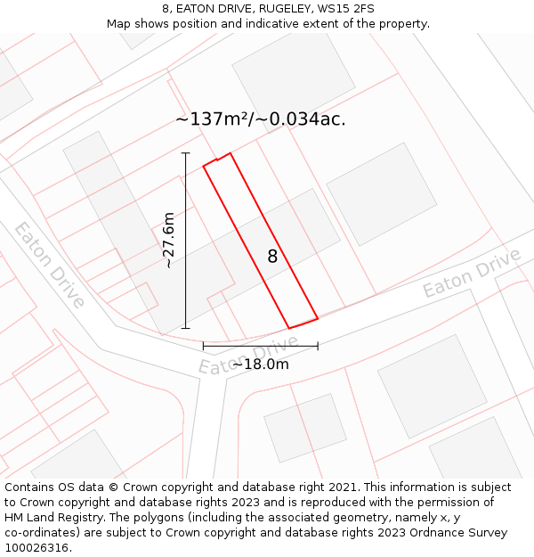 8, EATON DRIVE, RUGELEY, WS15 2FS: Plot and title map