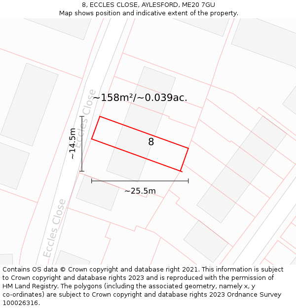 8, ECCLES CLOSE, AYLESFORD, ME20 7GU: Plot and title map