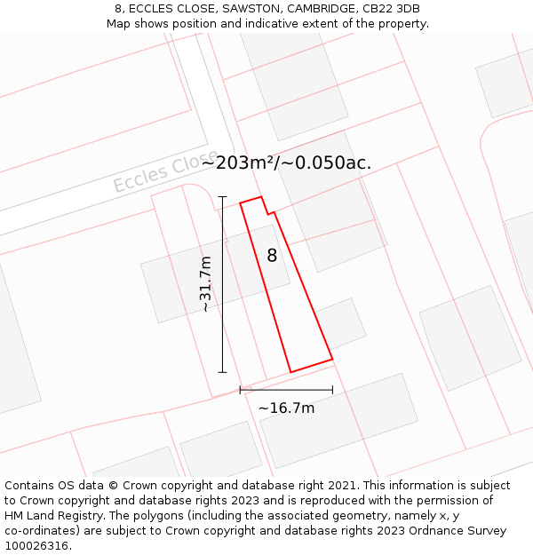 8, ECCLES CLOSE, SAWSTON, CAMBRIDGE, CB22 3DB: Plot and title map