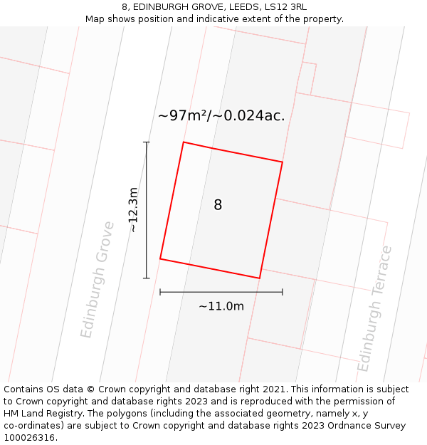 8, EDINBURGH GROVE, LEEDS, LS12 3RL: Plot and title map