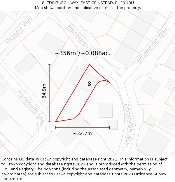 8, EDINBURGH WAY, EAST GRINSTEAD, RH19 4RU: Plot and title map