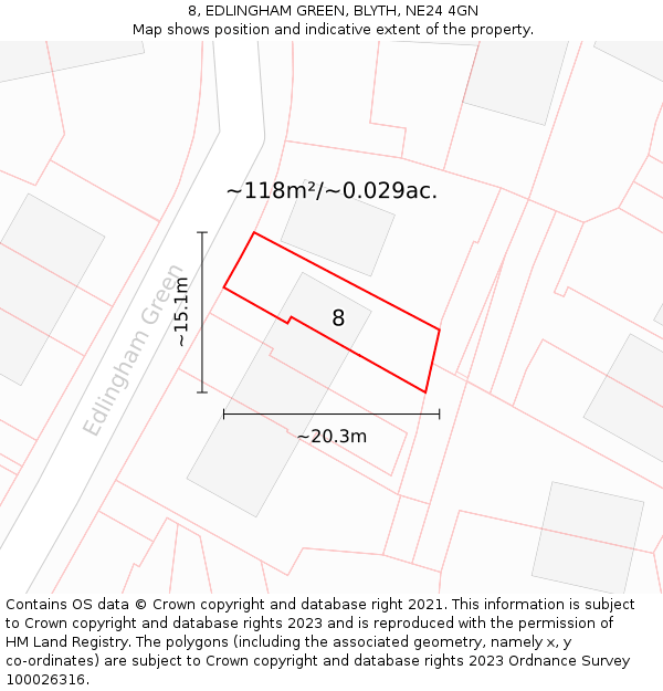 8, EDLINGHAM GREEN, BLYTH, NE24 4GN: Plot and title map