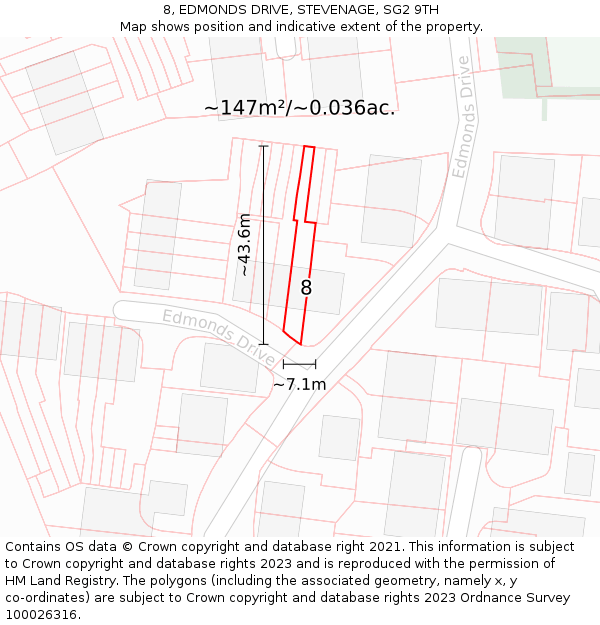8, EDMONDS DRIVE, STEVENAGE, SG2 9TH: Plot and title map