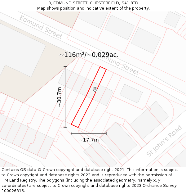 8, EDMUND STREET, CHESTERFIELD, S41 8TD: Plot and title map