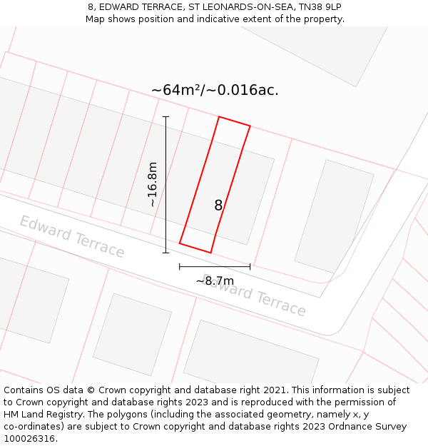 8, EDWARD TERRACE, ST LEONARDS-ON-SEA, TN38 9LP: Plot and title map