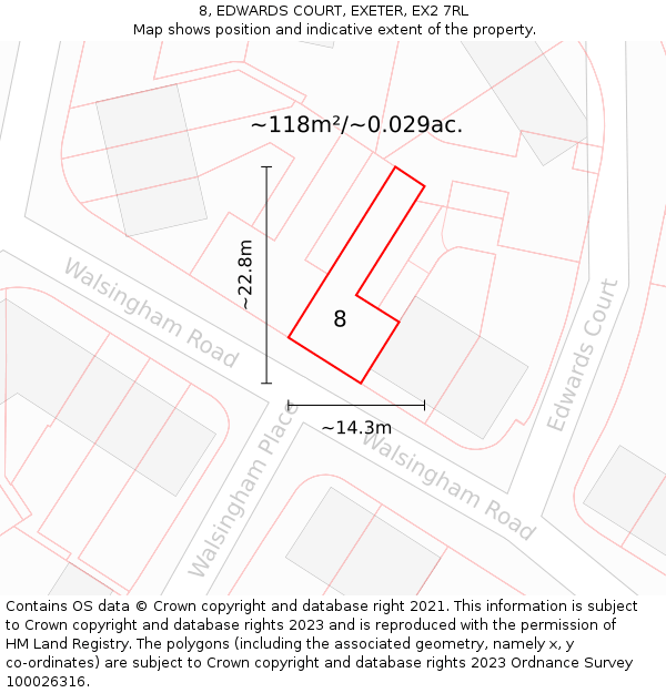 8, EDWARDS COURT, EXETER, EX2 7RL: Plot and title map