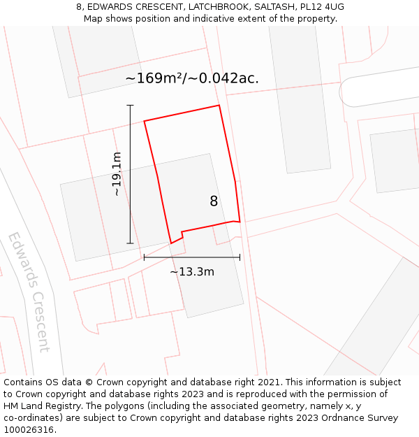 8, EDWARDS CRESCENT, LATCHBROOK, SALTASH, PL12 4UG: Plot and title map