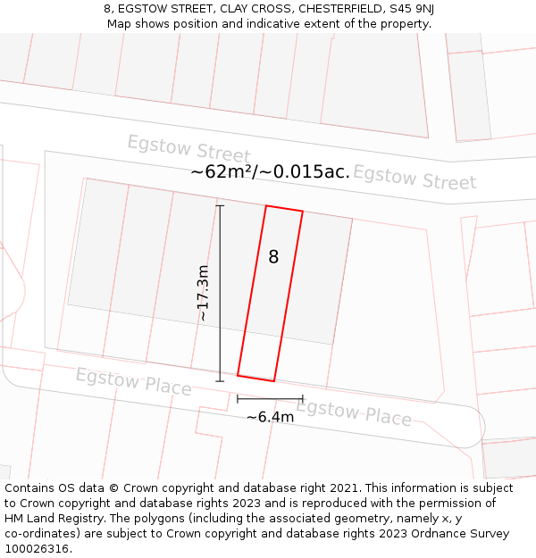 8, EGSTOW STREET, CLAY CROSS, CHESTERFIELD, S45 9NJ: Plot and title map