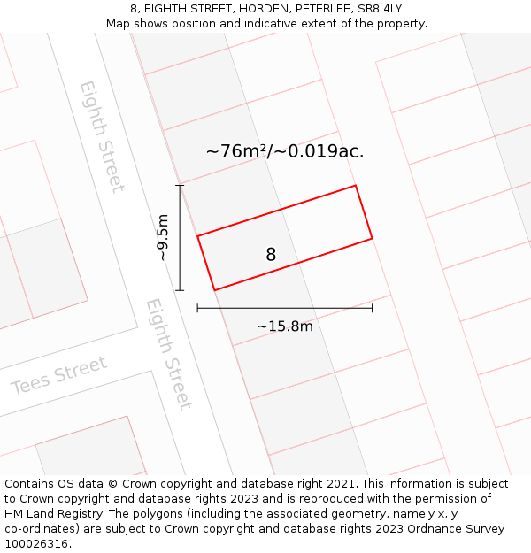 8, EIGHTH STREET, HORDEN, PETERLEE, SR8 4LY: Plot and title map