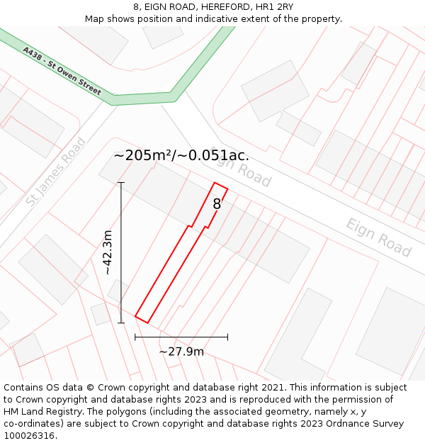 8, EIGN ROAD, HEREFORD, HR1 2RY: Plot and title map