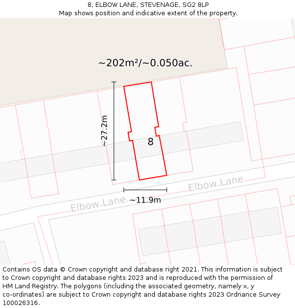 8, ELBOW LANE, STEVENAGE, SG2 8LP: Plot and title map
