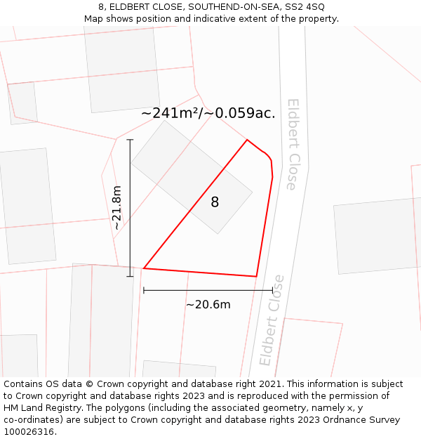 8, ELDBERT CLOSE, SOUTHEND-ON-SEA, SS2 4SQ: Plot and title map