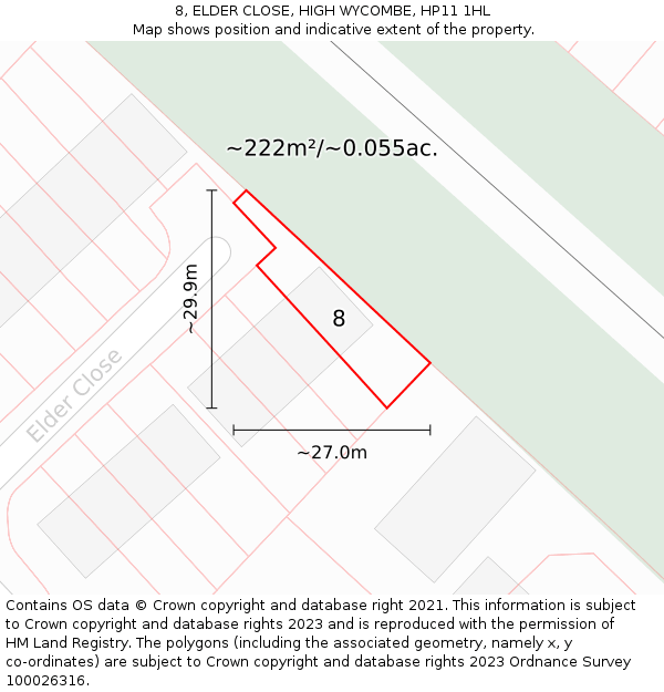 8, ELDER CLOSE, HIGH WYCOMBE, HP11 1HL: Plot and title map