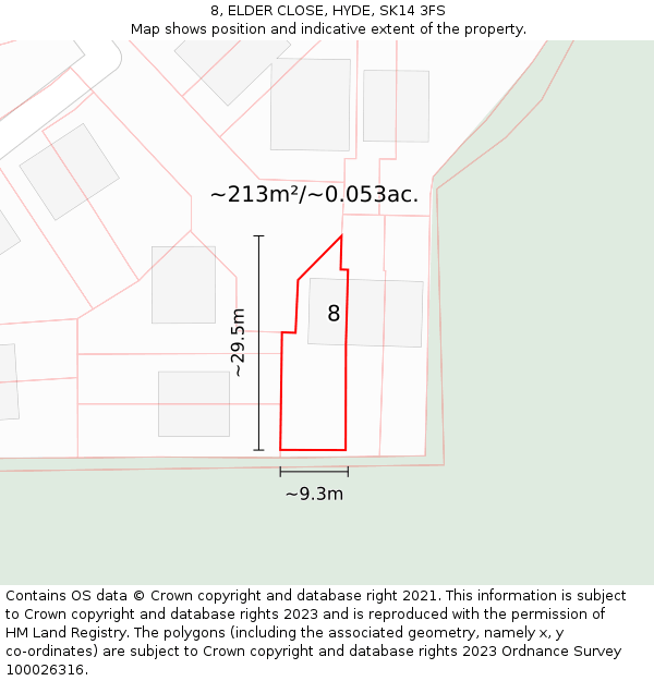 8, ELDER CLOSE, HYDE, SK14 3FS: Plot and title map