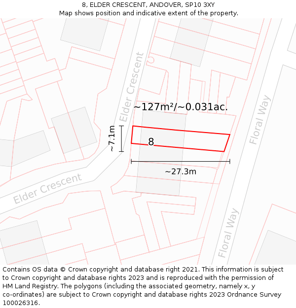 8, ELDER CRESCENT, ANDOVER, SP10 3XY: Plot and title map