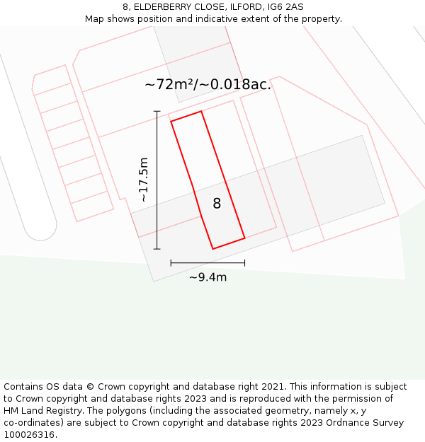 8, ELDERBERRY CLOSE, ILFORD, IG6 2AS: Plot and title map