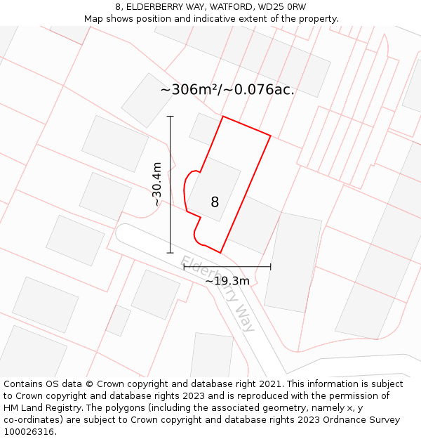 8, ELDERBERRY WAY, WATFORD, WD25 0RW: Plot and title map