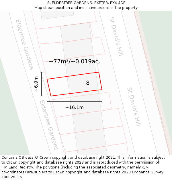 8, ELDERTREE GARDENS, EXETER, EX4 4DE: Plot and title map