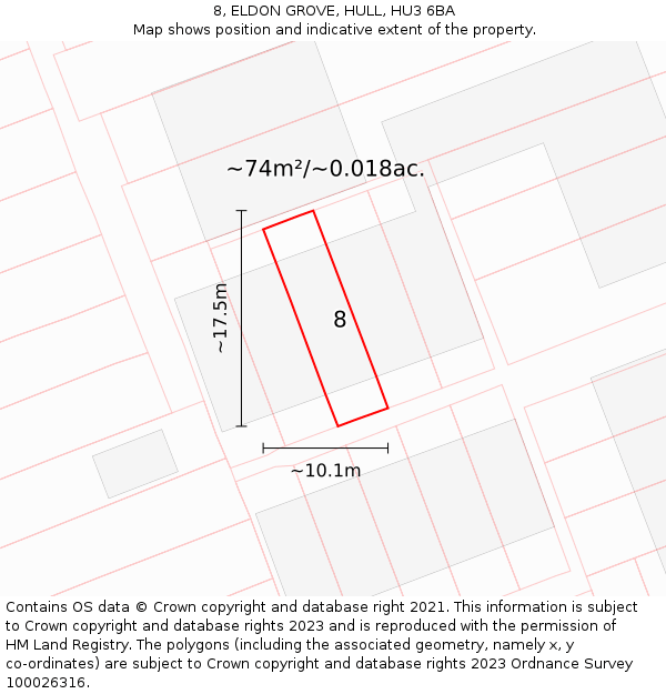 8, ELDON GROVE, HULL, HU3 6BA: Plot and title map