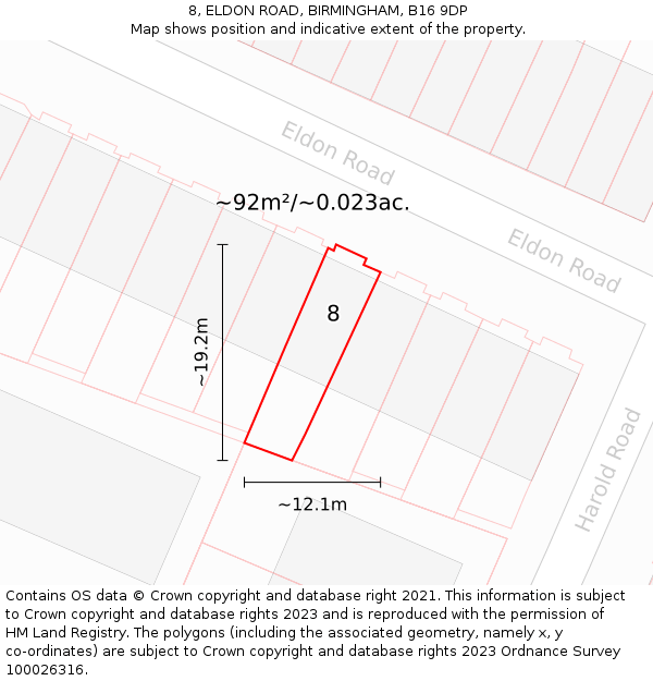 8, ELDON ROAD, BIRMINGHAM, B16 9DP: Plot and title map