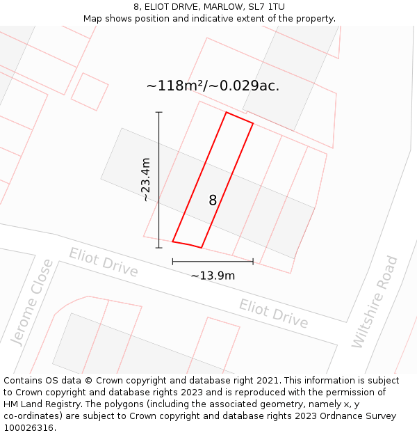 8, ELIOT DRIVE, MARLOW, SL7 1TU: Plot and title map