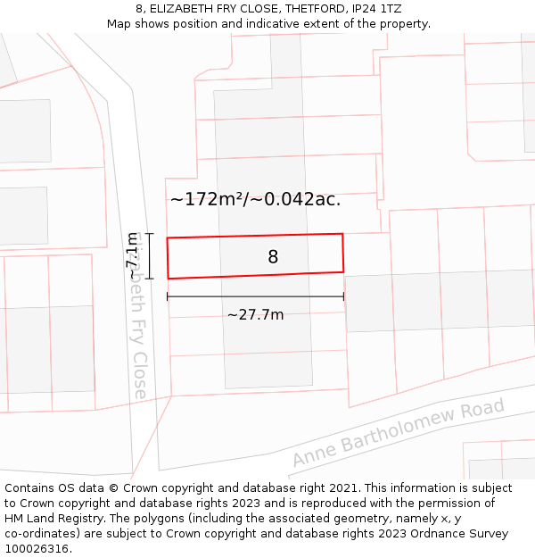 8, ELIZABETH FRY CLOSE, THETFORD, IP24 1TZ: Plot and title map