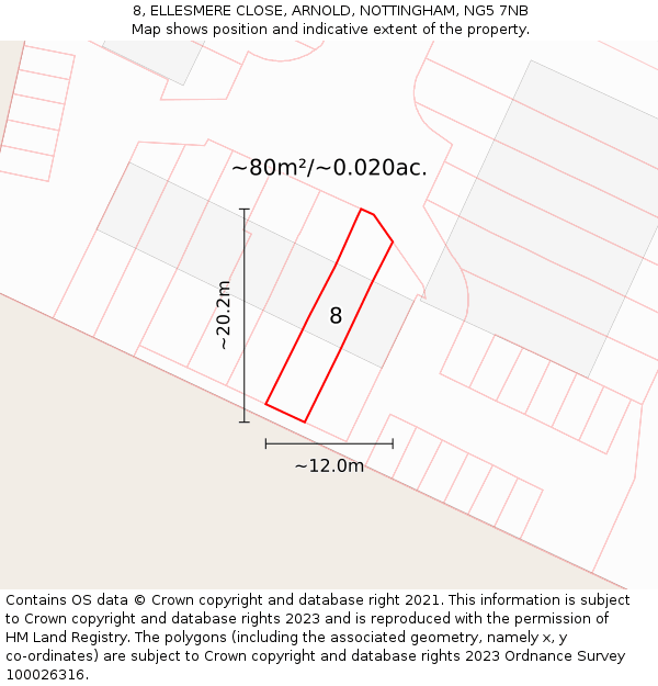 8, ELLESMERE CLOSE, ARNOLD, NOTTINGHAM, NG5 7NB: Plot and title map