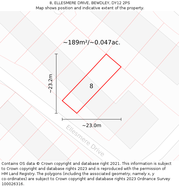 8, ELLESMERE DRIVE, BEWDLEY, DY12 2PS: Plot and title map