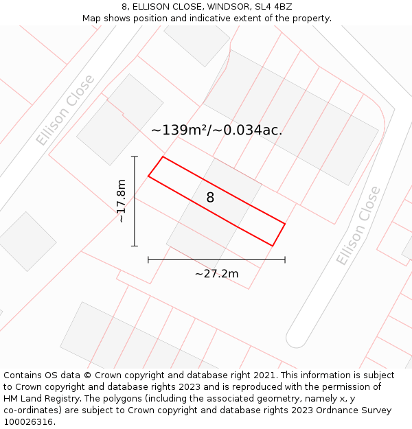 8, ELLISON CLOSE, WINDSOR, SL4 4BZ: Plot and title map