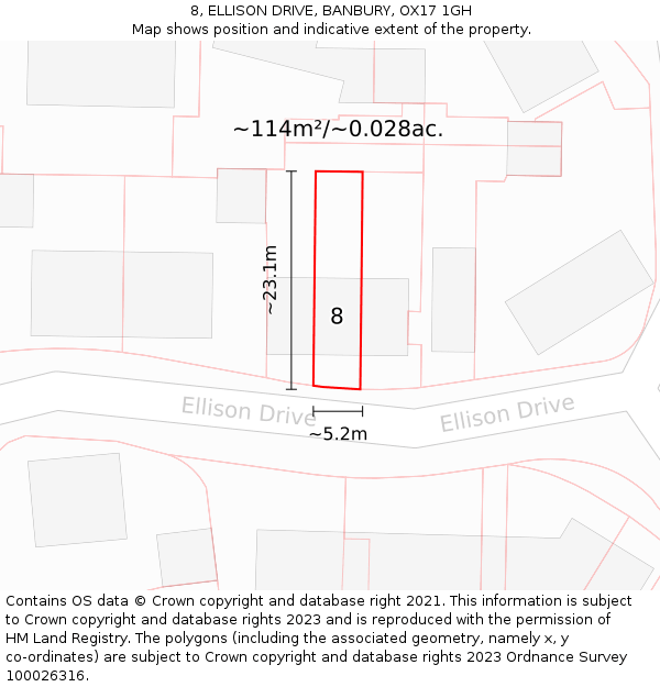 8, ELLISON DRIVE, BANBURY, OX17 1GH: Plot and title map