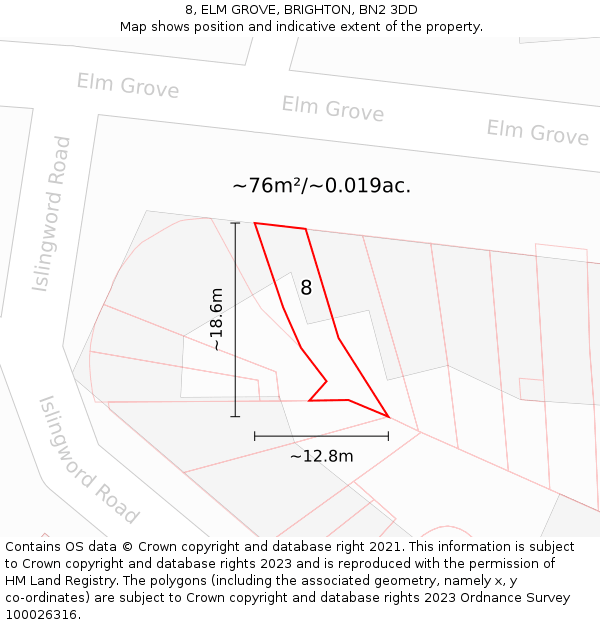 8, ELM GROVE, BRIGHTON, BN2 3DD: Plot and title map