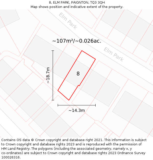 8, ELM PARK, PAIGNTON, TQ3 3QH: Plot and title map
