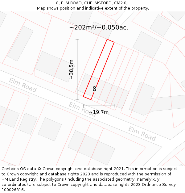 8, ELM ROAD, CHELMSFORD, CM2 0JL: Plot and title map